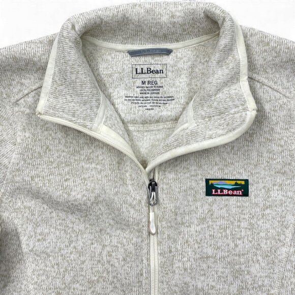 L.L.Bean Women's Medium Sweater Fleece Full Zip Jacket Oatmeal Off White - Picture 3 of 10